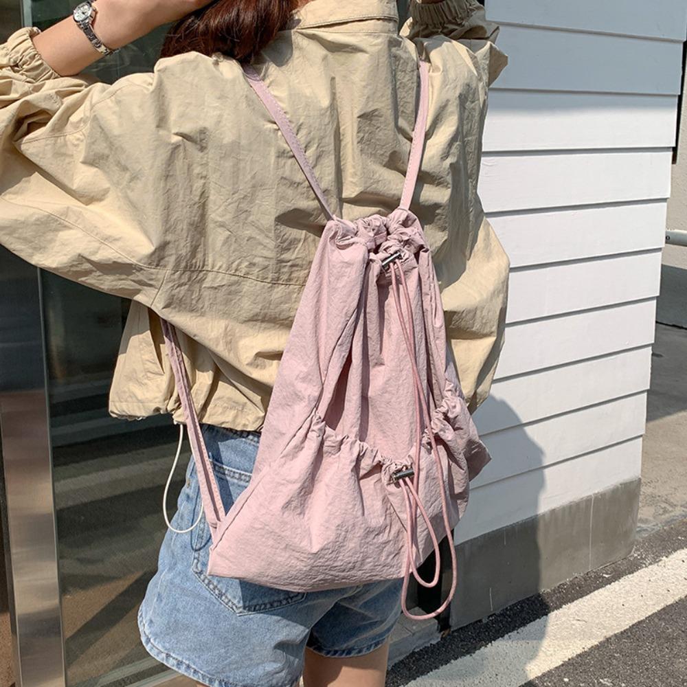 

Large Capacity Ladies Backpack Nylon Pleated Backpacks Portable Drawstring Backpacks Camping