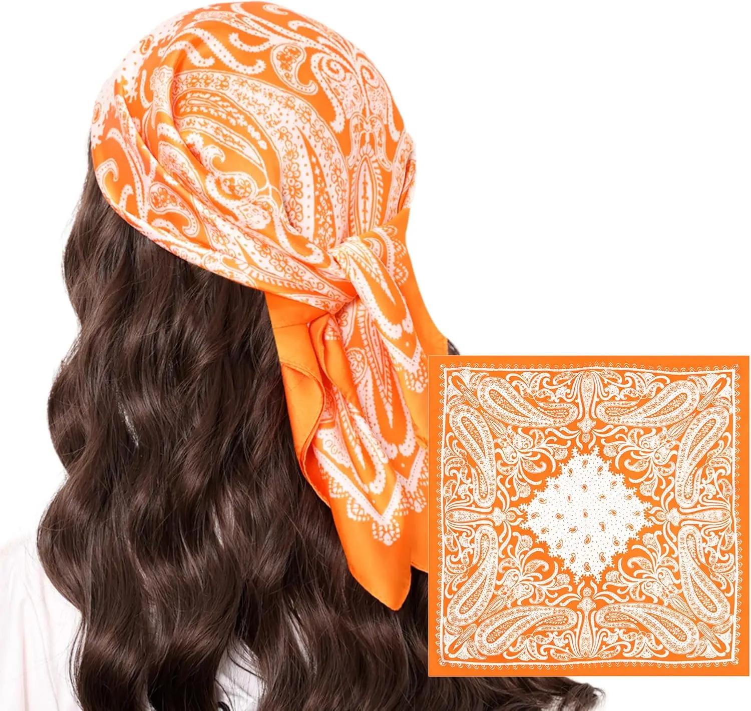 

Paisley Satin Head Scarf For Women Men Versatile Silk-Like Hair Scarf Vintage Bandana Large Square Scarves 27.5