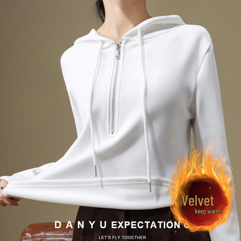 

Women s Black Thickened Half-Zip Fleece Hoodie - Autumn/Winter Base Layer 2025 2XL [135-150 lbs]
