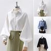 Koszula damska z klapami, latarnią, długim rękawem, jednorzędowa, jednokolorowa, luźna, do pracy, codzienna