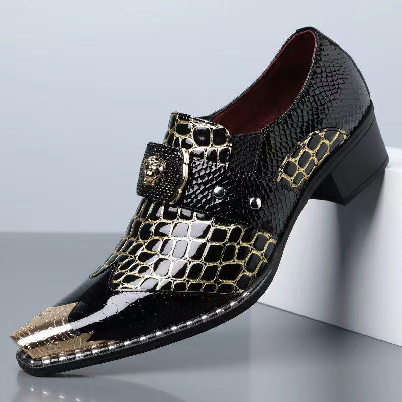 Pánske Brogue Oxfordy s Potlačou Hada Špicatý Špička Nízke Hrubý Podpätok Business Casual Svadobné Šaty Topánky Nadrozmerné Dizajnové Topánky 47 čierna