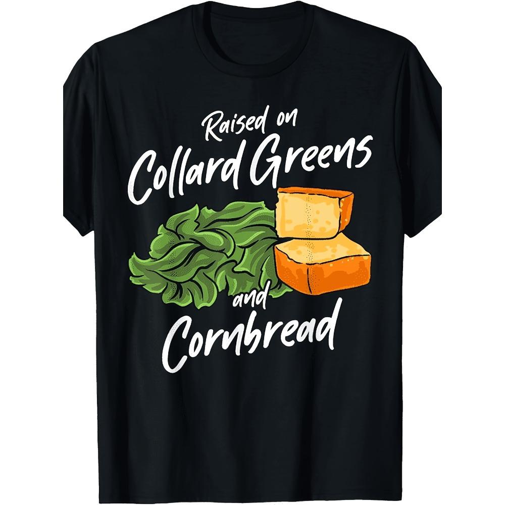Men s and Women s Southern Food Kale and Cornbread T-shirt - 220g Heavy Cotton  T-shirt, Printed with Southern Food Patterns, S разноцветный