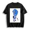 Cartoon Blue Cat Hug Girl Print T-shirt Casual Loose Fit Top With Quirky Bird Graphic For Daily Wear Pure Cotton T-shirt