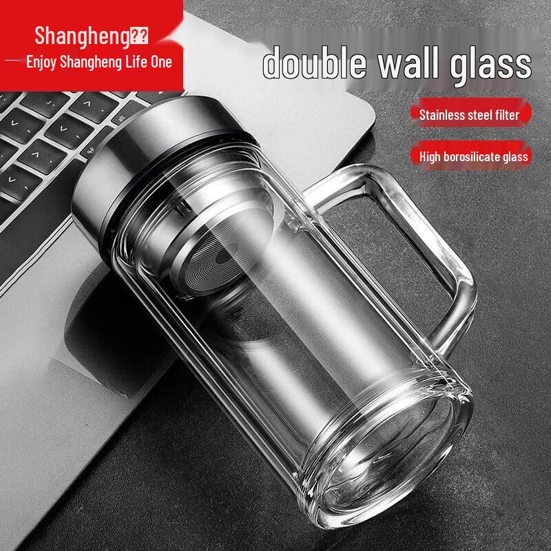 Shangheng Double-Layer Heat-Resistant Glass Tea Cup with Handle