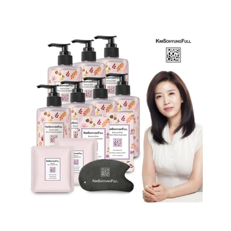 

Kim So-hyung Cleanser (7 units) + 50 travel-size sheets + 4 multi-pads + Gua-sa Stone