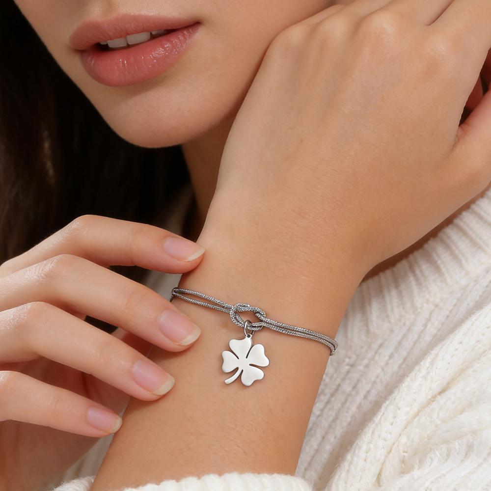 Four Leaf Clover Charm Bracelet Stainless Steel Women's Love Knot Snake Chain Bracelets Lucky Fashion Jewelry Friendship Gift