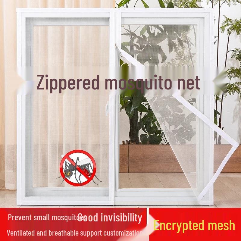 Self-Adhesive Zippered Mosquito-Proof Window Screen with No-Drill Installation