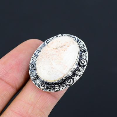Memorial Day Sale 925 Silver Scolecite Stone Ethnic Promise Ring Jewelry US 7