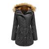 Womens Warm Padded Hooded Cotton Coat With Faux Fur Trim Loose Fit Winter Outerwear Long Sleeve