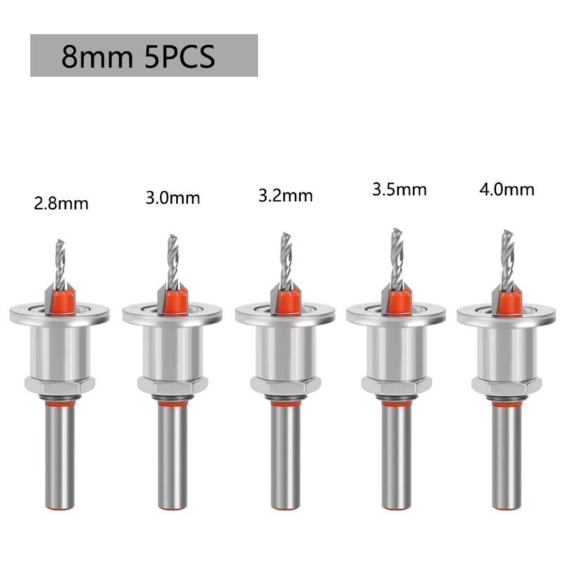 5Pcs Multifunction Limit Taper Hole Round Shank Countersink Drill Bit with Adjustable Depth Stop for Precise Woodworking