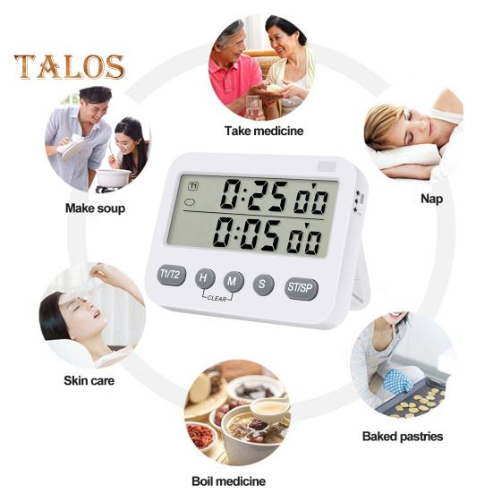 Temporizador digital duplo conveniente, alimentado por bateria, função de memória, ferramenta de gerenciamento de tempo para cozinha doméstica, resistente