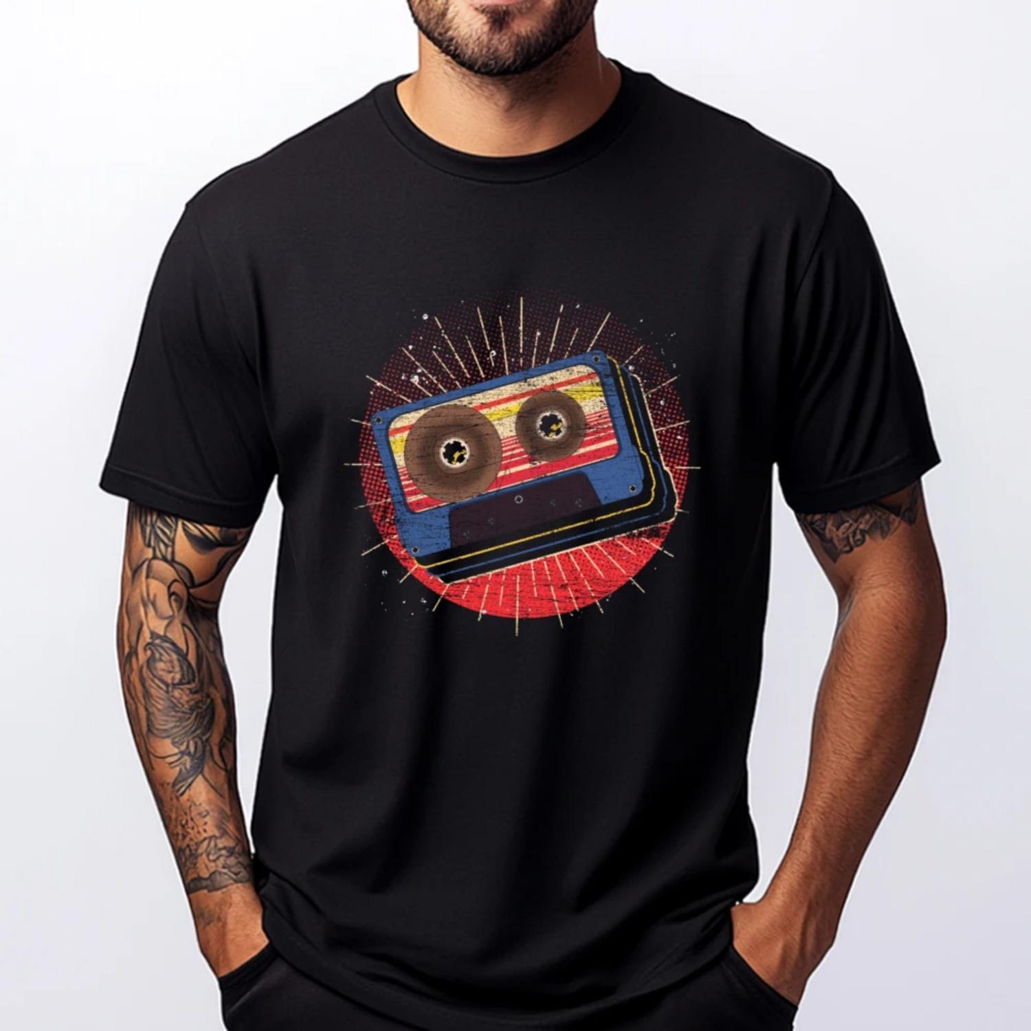 Retro Eighties Music Lover 80s Mixtape 1980s Cassette Mens Shirts Graphic Tee Mens Gifts S чёрный