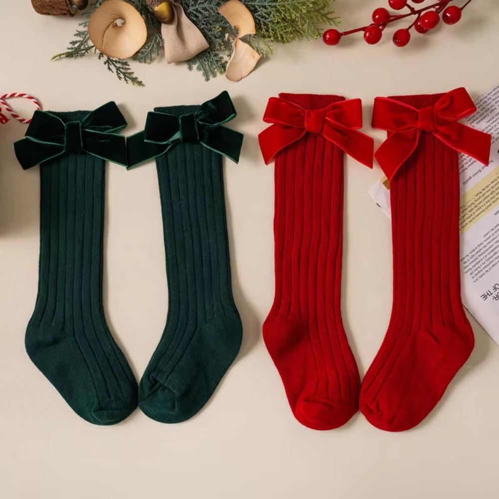 Sweet Kids Red Socks Red Bow Middle Tube Socks Soft Baby Knee High Long Sock Autumn Winter