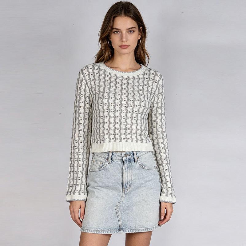 European and American Fashion Women's Long Sleeve Round Neck Knit Sweater