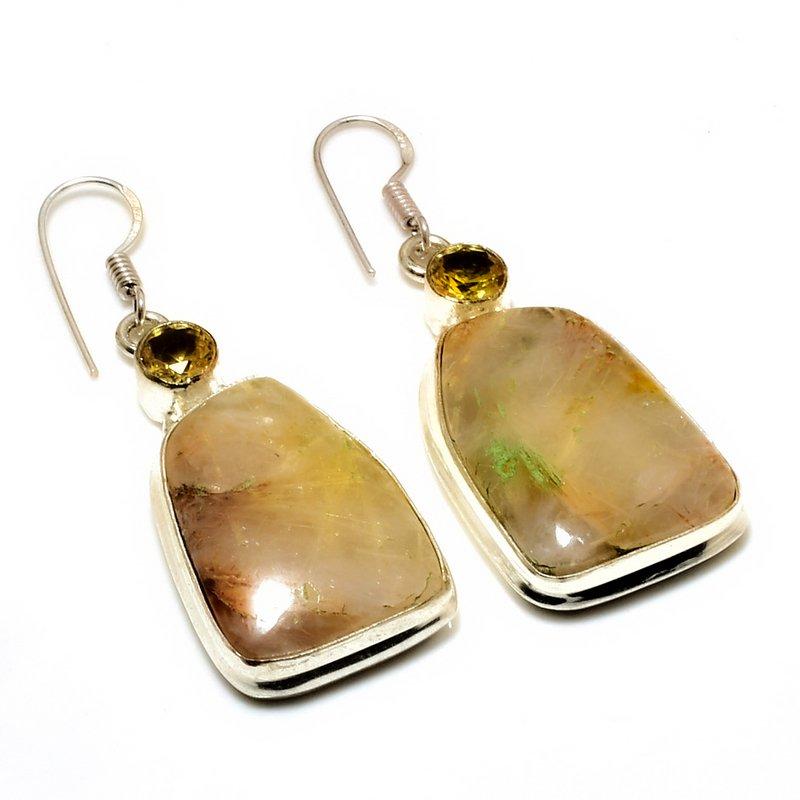 

Ювелирные серьги с золотым рутилом и цитрином, посеребренные 925 пробы, 2,00 дюйма