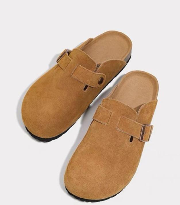 

Luxury Women s Suede Mules Slippers Men Clogs Cork Insole Sandals with Arch Support Outdoor Beach Slides Home Shoes 43 темные хаки