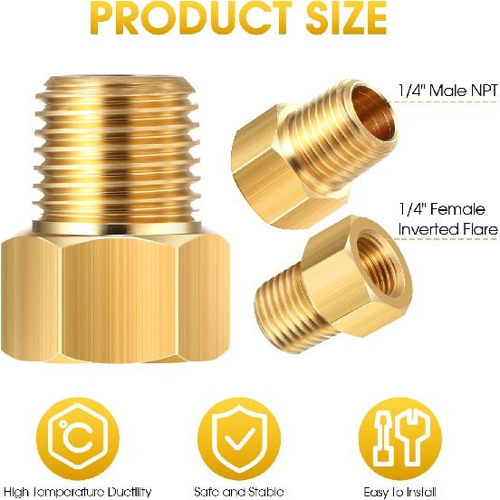 Frienda 1/4 Inch Male NPT X 1/4 Inch Female Inverted Flare Propane Fitting NPT Reducer Brass Female Pipe Adapter Brass Bushing Reducer Threaded Pipe