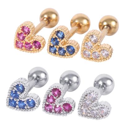1Pc Rhinestone Inlaid Heart Ear Stud Earring Piercing Cartilage ARI