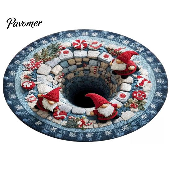 Round Christmas Area Rug Rug, 3D Optical Illusion Floor Mat with Santa Candy Cane Print, Non-Slip Stain Resistant Carpet for Living Room Bedroom