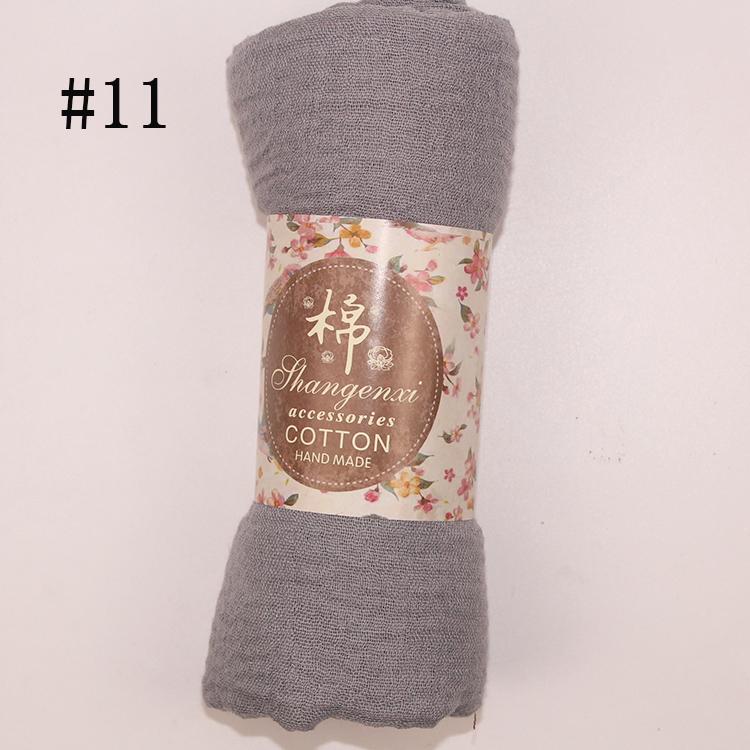 Muslim Women Solid Color Scarf Shawl Cotton Crinkle Hijab