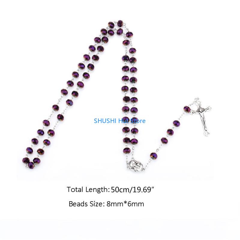 Crystal Beads Rosary Necklace Catholic Holy Land Baby Christian Jesus for Cross Necklaces Religious Jewelry Men D57B