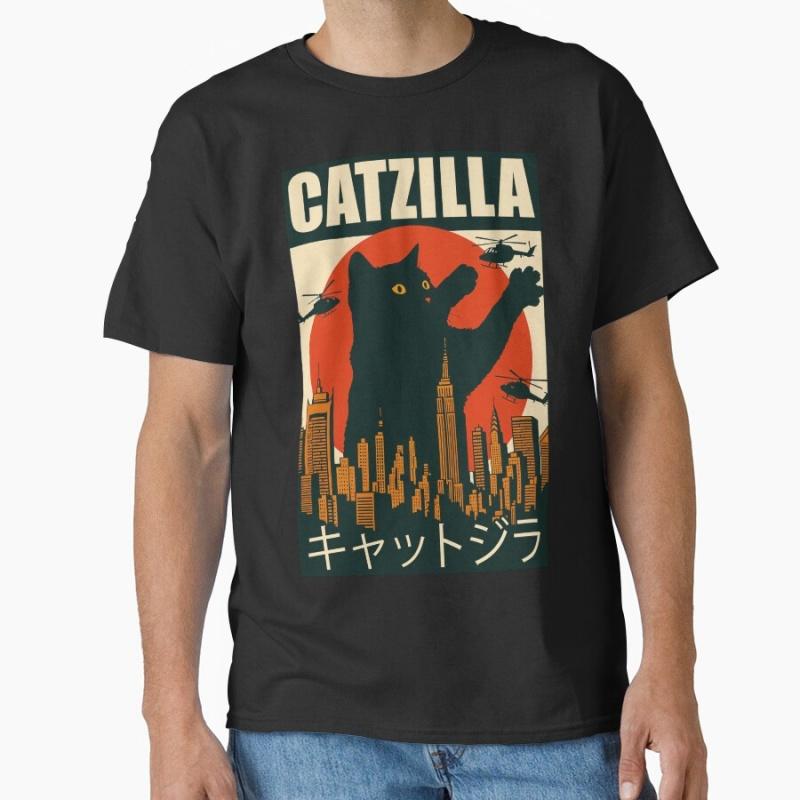 Catzilla Funny Cat Parody King of Monster T Shirt for Cat Lover Short Sleeve Graphic Tee Cute Kitty Y2k Clothes All Size Tops
