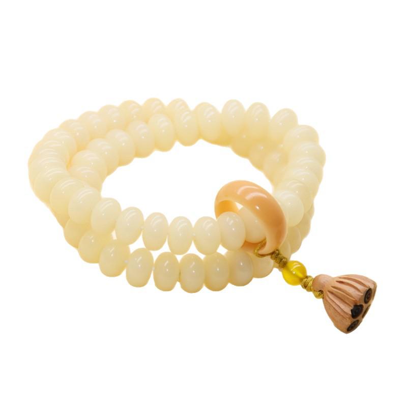 Natural White & Creamy Yellow Jade Bodhi Root Double-Strand Bracelet - New Chinese Design for Women