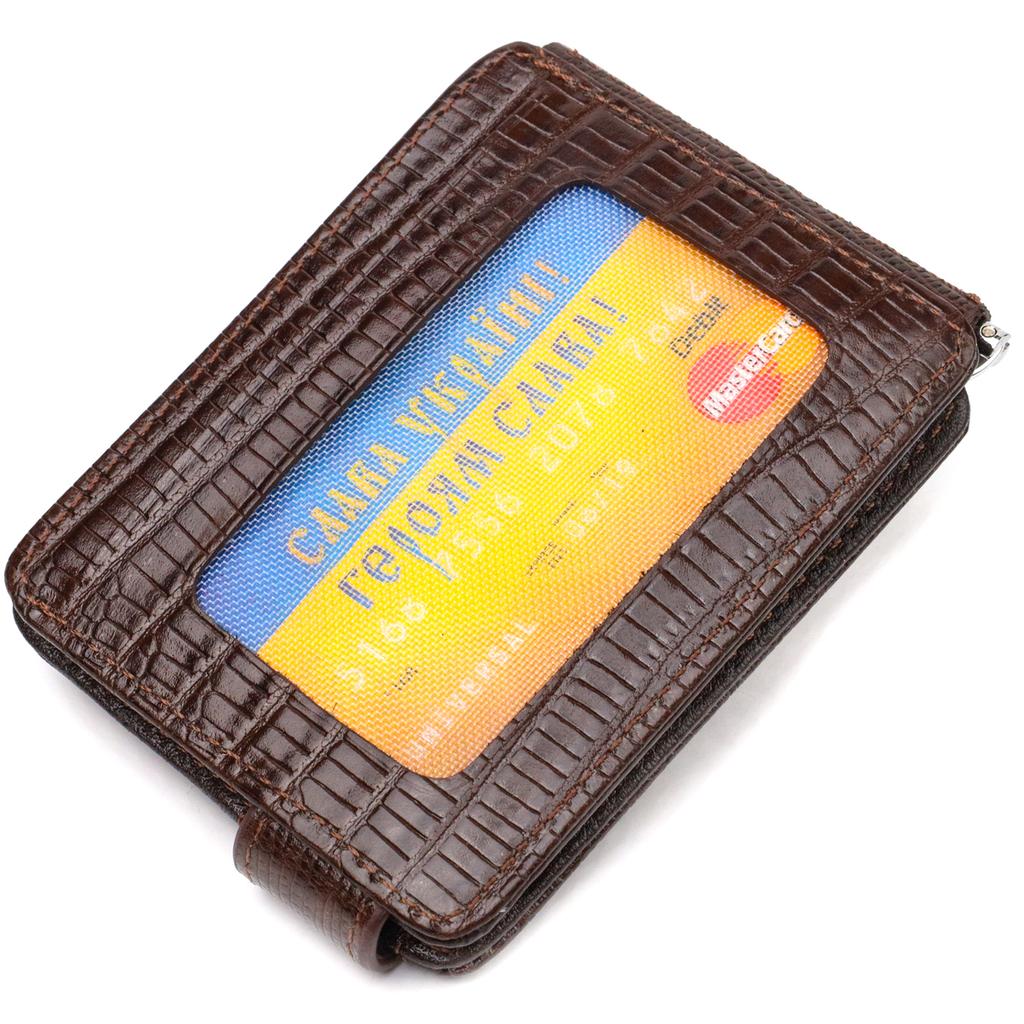 Textured Money Clip Made of Genuine Leather with Embossing CANPELLINI 21940 Brown