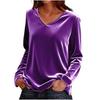 2026 Women's Solid V-Neck Long Sleeve Loose T-Shirt for Spring and Autumn