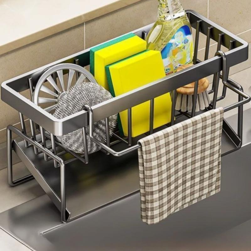 

Sink Storage Basket - Space-Saving Organizer for Sponges, Brushes, Towels - Ideal for Kitchen, Bathroom,Kitchen Sink Accessories серый