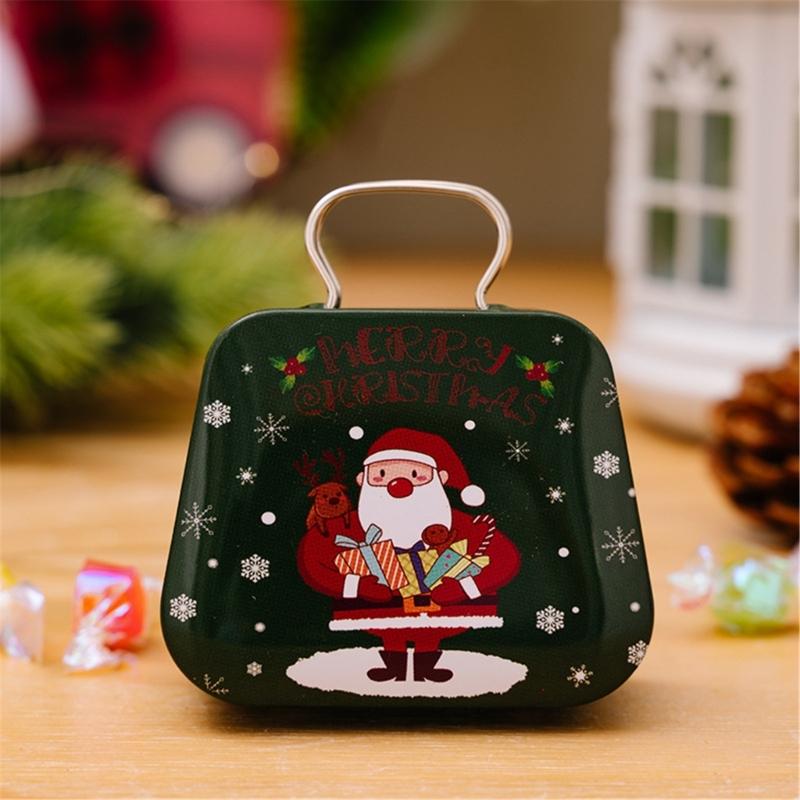 2Pcs Portable Christmas Iron Candy Container Christmas Cheer Candy Holders Snacks Case with Colorful Seasonal Pattern