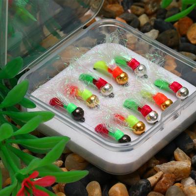 Bimoo 10PCS UV Glow Tungsten Beadhead Fishing Flies Fluorescent Ice Fishing Nymph Fly Fishing Lure Fast Sinking Trout Fly Lures