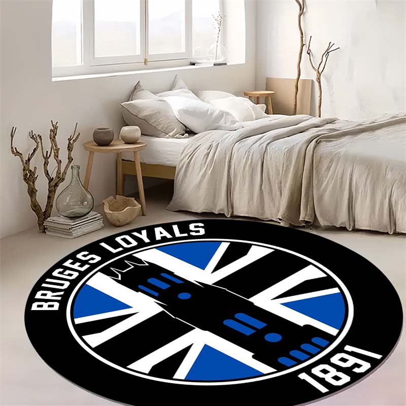 Tappeto Rotondo Stemma del Club Bruges Loyals 1891 Tappetino Circolare per Pavimento Calcio Belga Tappeto Arredo Casa Camera da Letto Tappeto per Fan Sportivi Sedia da Gaming