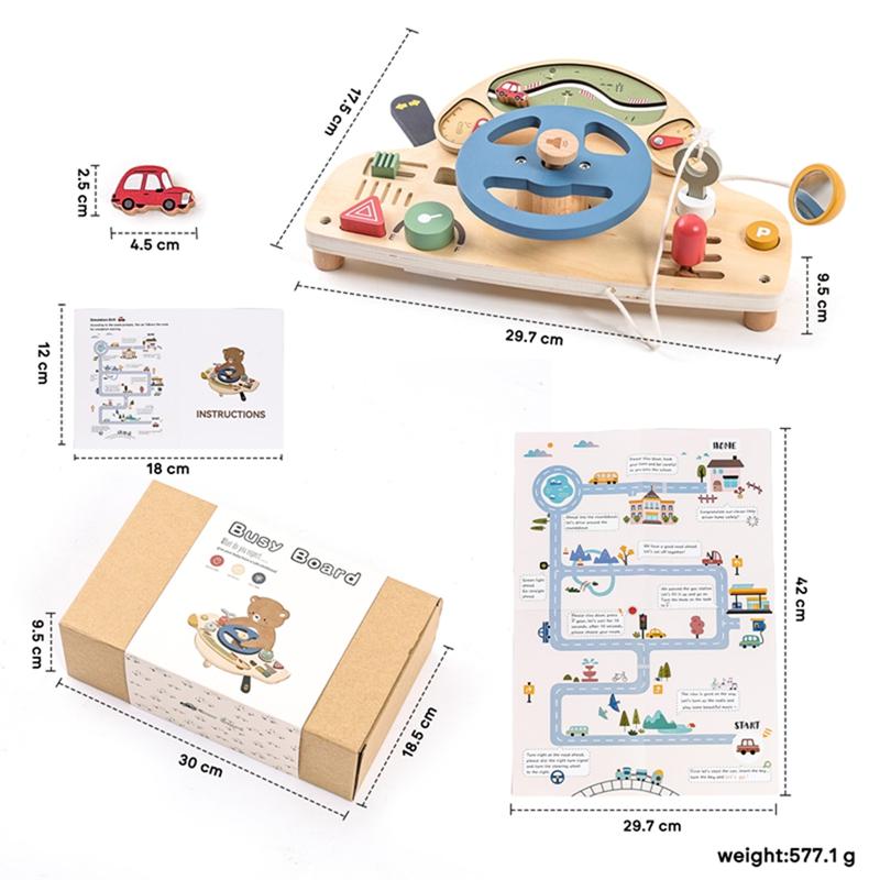 

Baby Wooden Montessori Toy Baby Five-in-on Car Toy Polyhedron Busy Bus Toy Kids Early Education Hand Brain Sense Organ Toys Gift