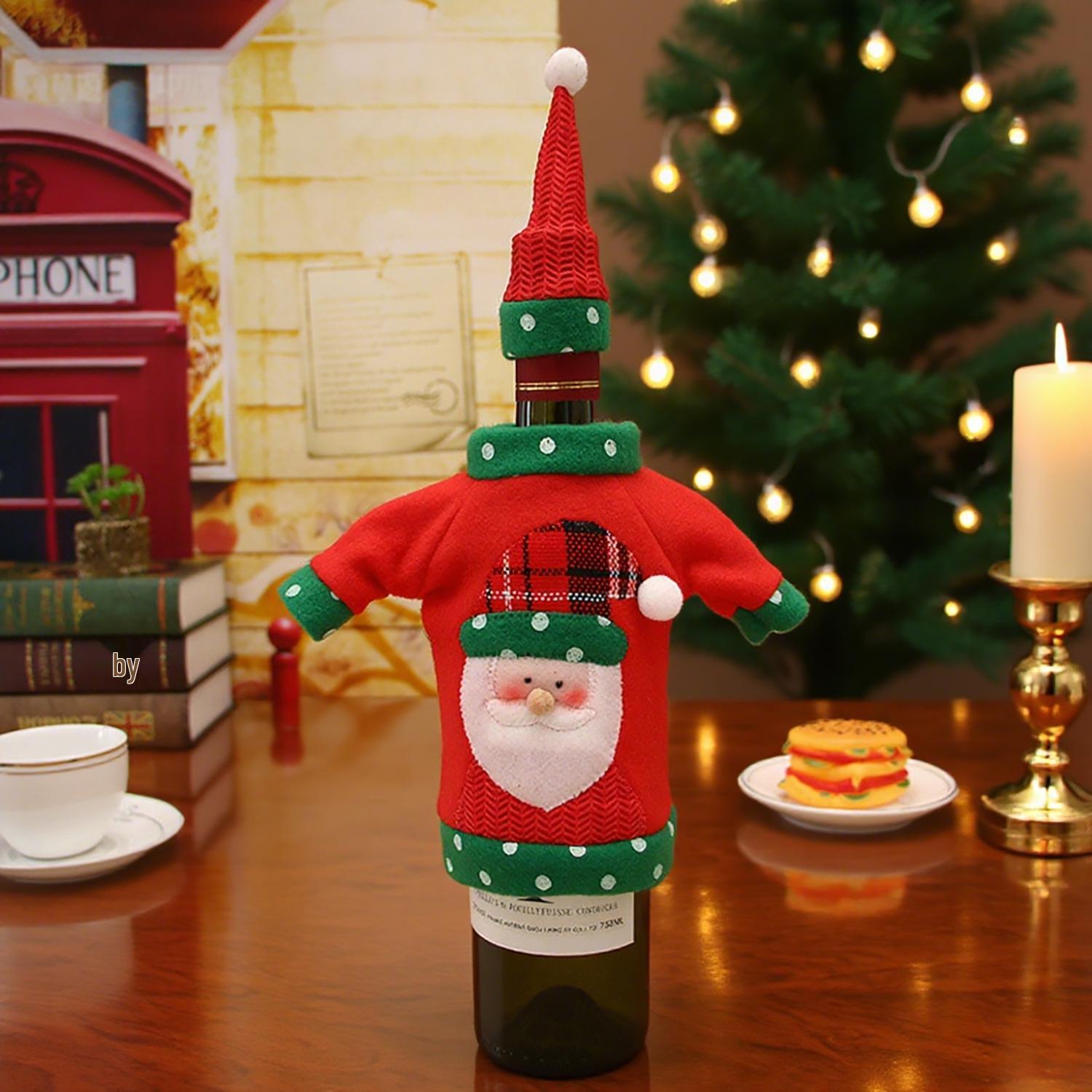 

Cartoon Santa Claus Embroidered Wine Bottle and Cutlery Cover Set - Christmas Decorations