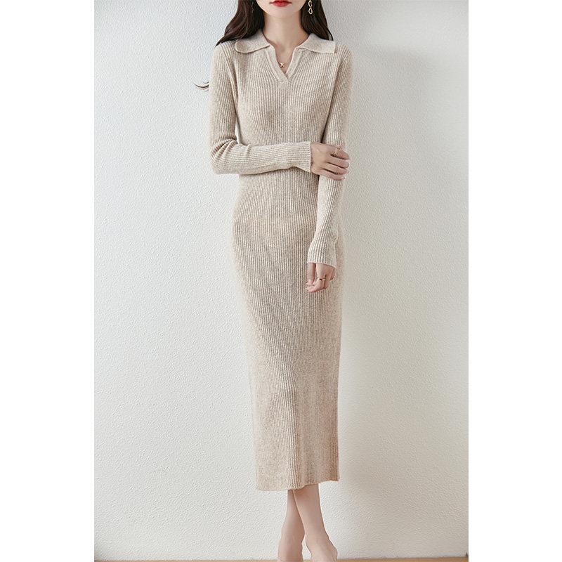 Women's Slim Fit Knit Bodycon Sweater Dress - Long Style for Autumn and Winter