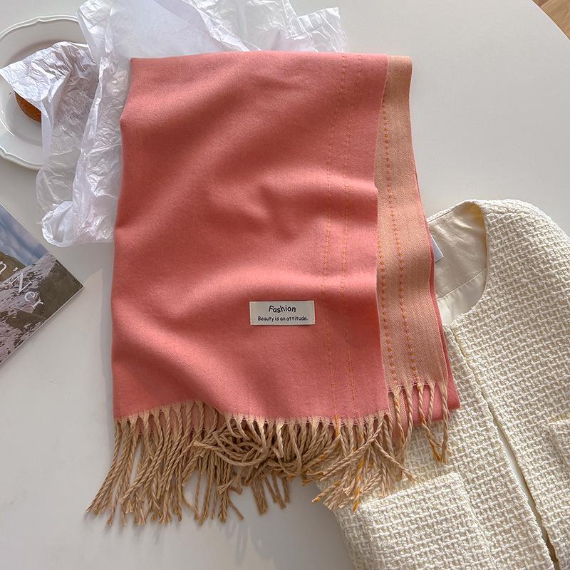 2024 High-End Versatile Women's Cashmere Scarf Shawl - Solid Color for Autumn & Winter Warmth