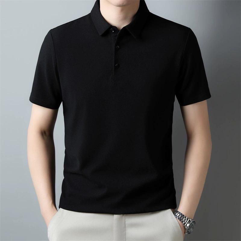 Men's Summer Models Solid Colour Lapel Business Polo Shirt Breathable Short Sleeved Shirt