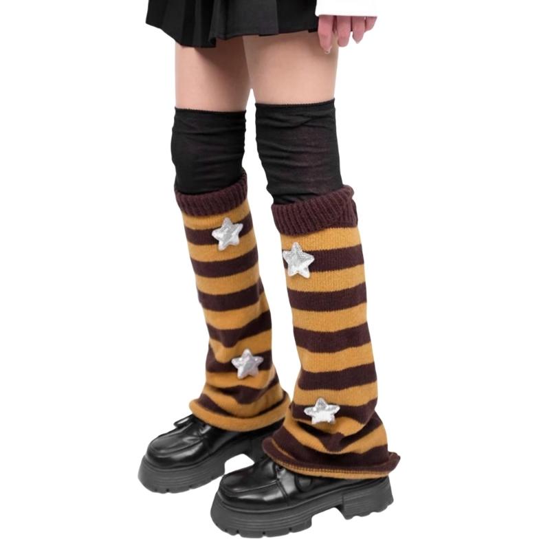 Polainas Punk para Mulheres Fofas Estrela Tricotadas Flare Longas para Botas com Meias Acima do Joelho Conjunto Roupa de Inverno Outono