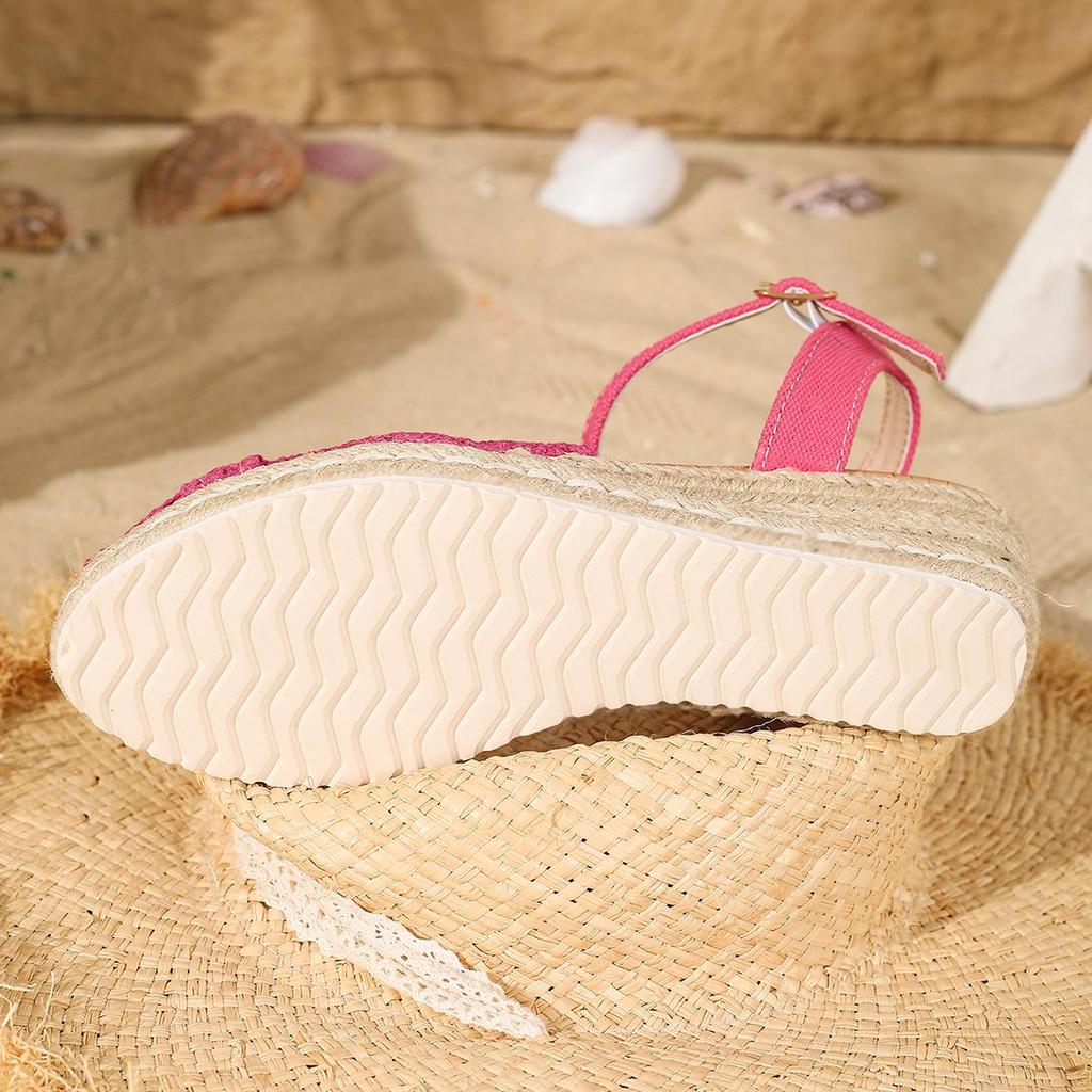 Women's Breathable Wedge Espadrille Buckle Sandals - Fashionable Plus Size Thick Sole Sandals