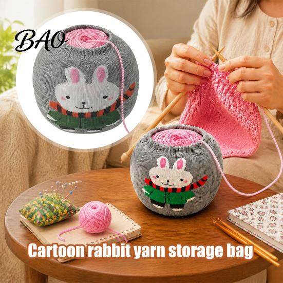 Portable Yarn Bag Ball Storage Sleeve, Cartoon Rabbit Design, Reusable Soft Fabric Handmade Craft Gift Crochet Thread Holder, Dust Proof Organizer for