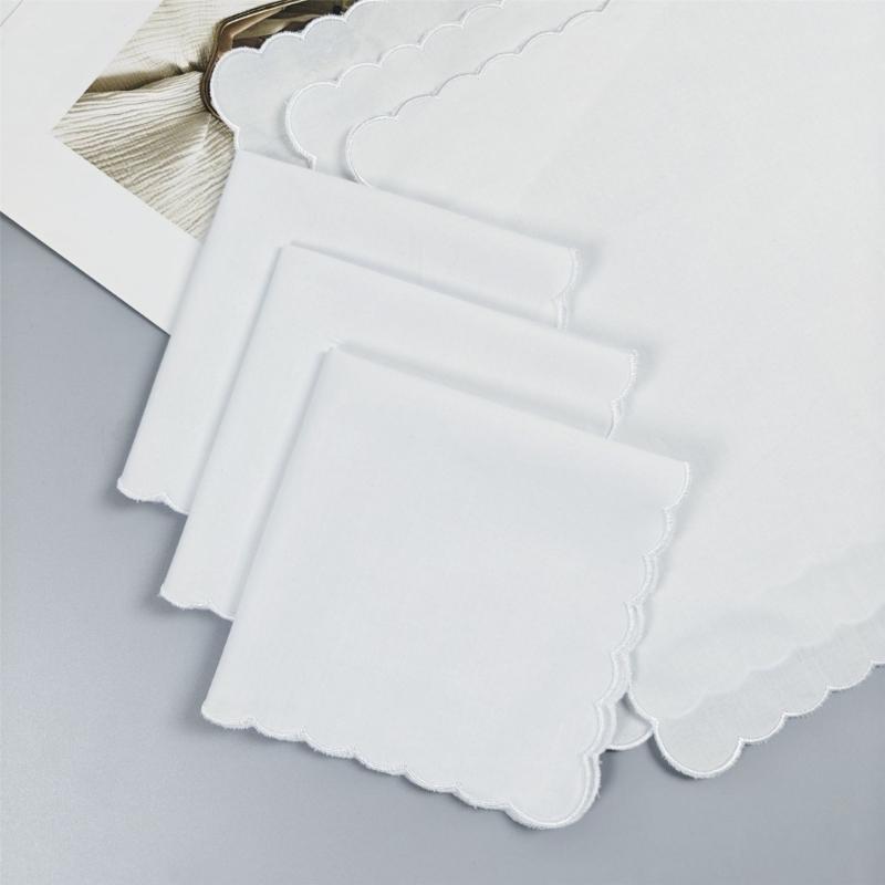 5/10Pieces White Embroidered Edge Cotton Handkerchiefs Soft Absorbent Reusable for Gym Office and Daily Use