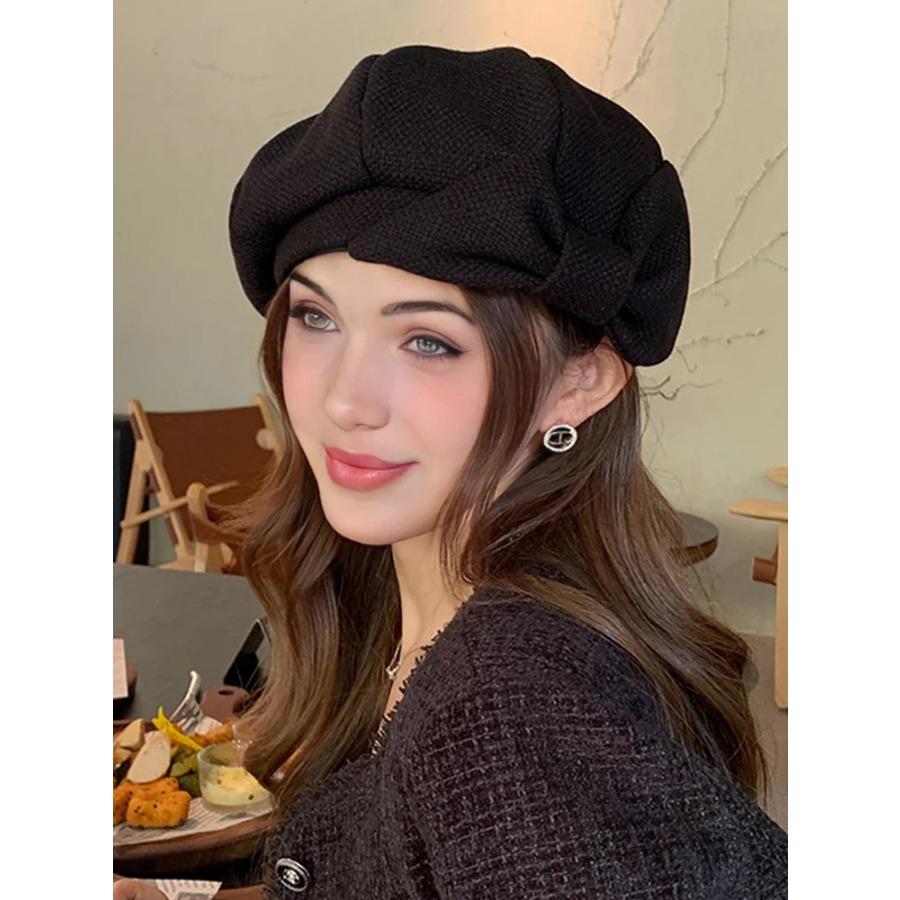 Autumn women's new octagonal hat winter bow elegant temperament show face small beret suitable for daily travel and use