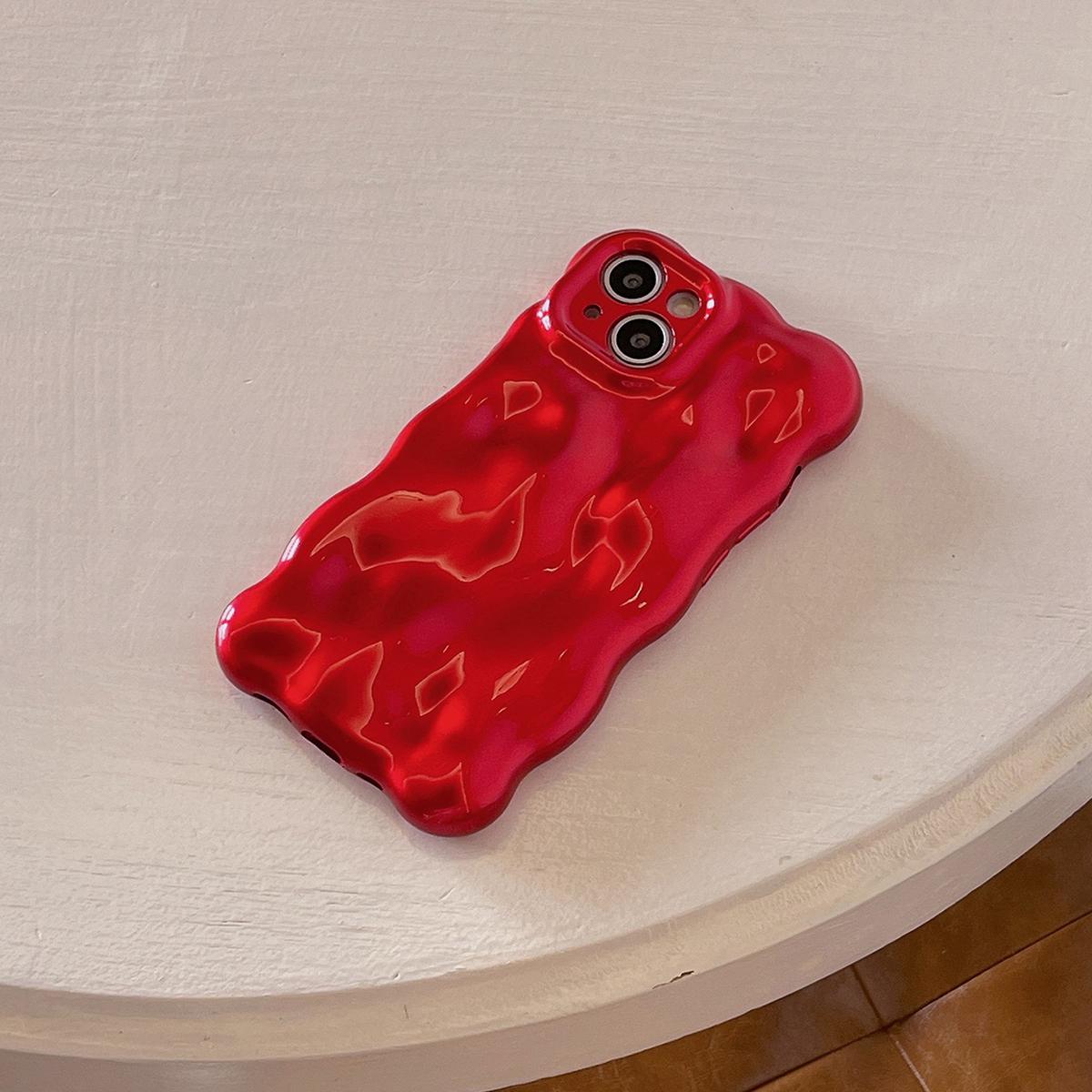 

For iPhone 15 Case Christmas Red TPU Wavy Edge Phone Cover As Shown A