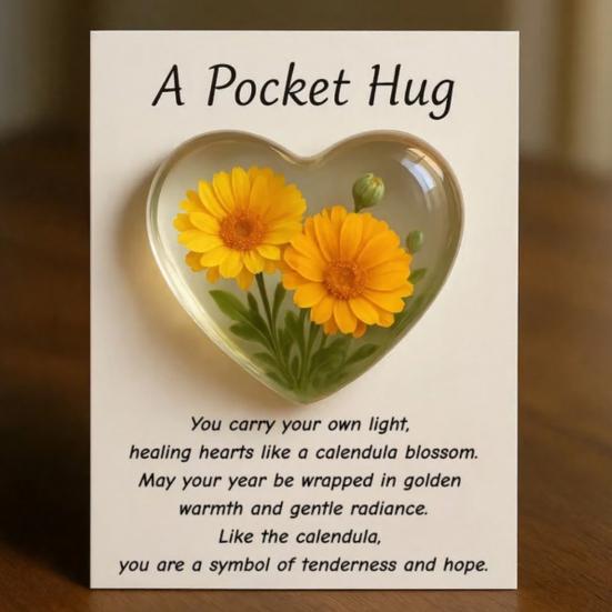 Birth Flower Pocket Hug with Healing Encouragement Poems Birth Flower Clear Heart Keepsake Portable Sentimental
