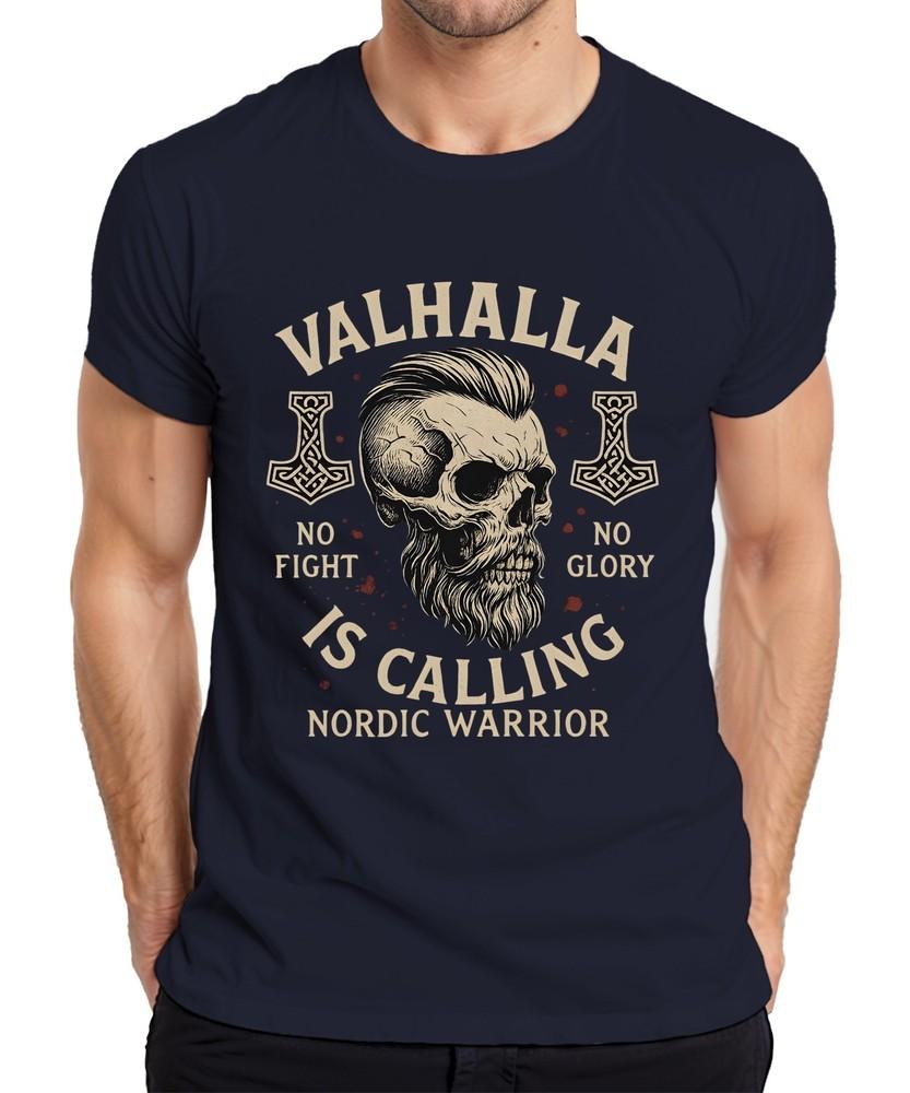 Valhalla Is Calling Viking Warrior Skull Rune Hammer Norse Unisexs TShirt S