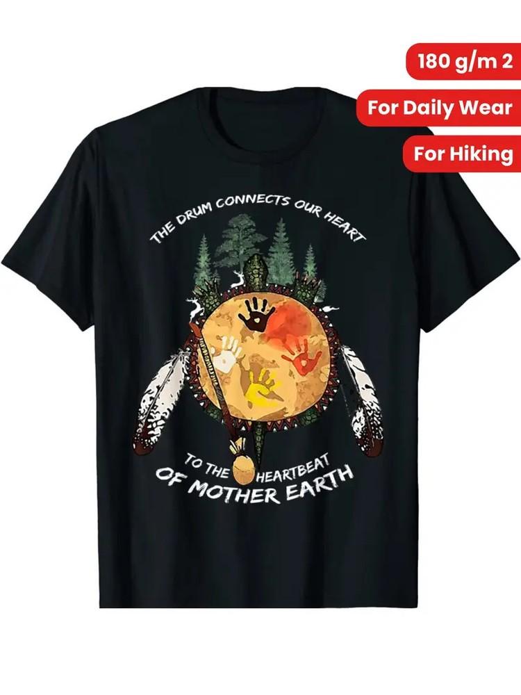 

1pc Native American Pride T-Shirt - 100% Cotton Crew Neck with Applique, Casual S