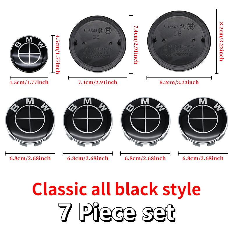 MLKQ6 All Black 82mm 74mm Car Front Rear Logo 68mm Wheel Hub Center Cover Steering Wheel Center Stickers For BMW E90 E87 F20 E46 F30