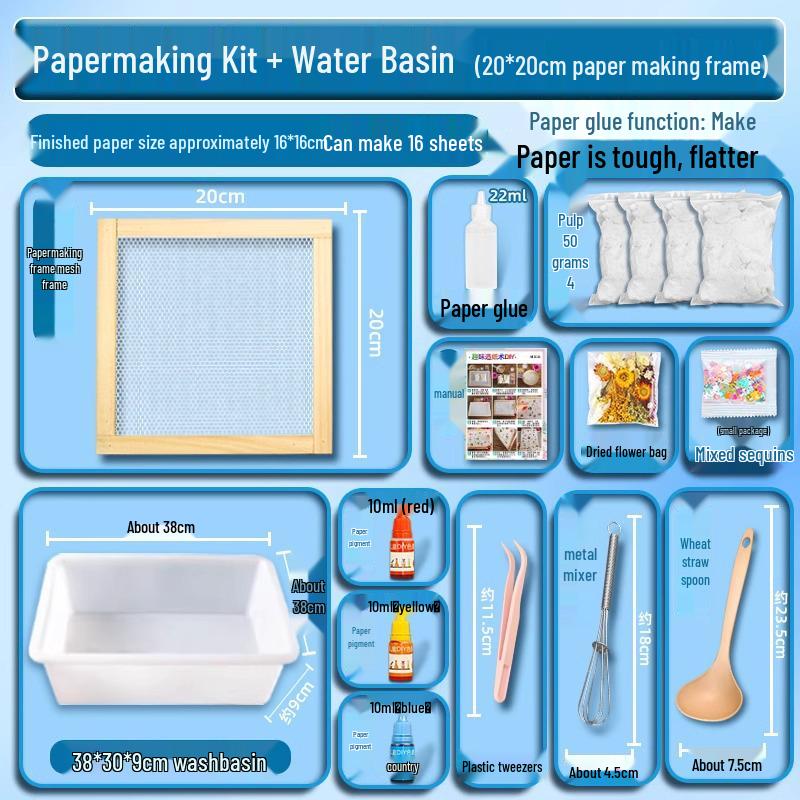 DIY Ancient Papermaking Kit for Kids: Educational Flower & Plant Pulp with Wooden Frame Screen Tools
