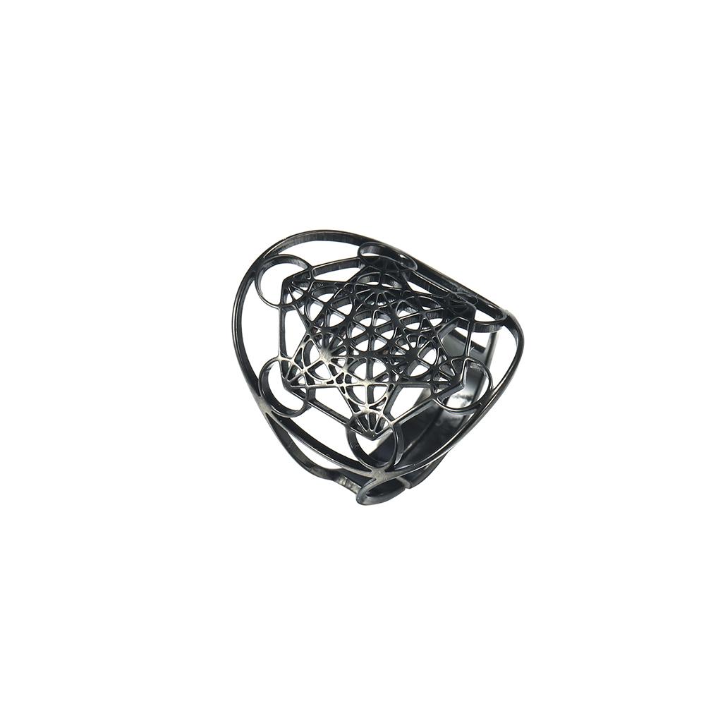 Adjustable Angel Seal Archangel Metatron Cube Ring Stainless Steel Sacred Geometry Spiritual Jewelry Gift for Men Women